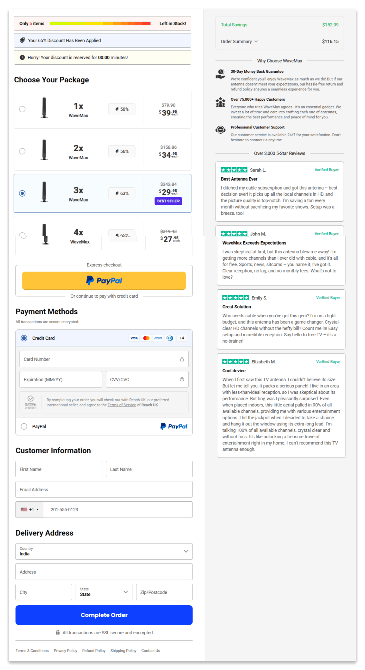WaveMax Antenna secure checkout page
